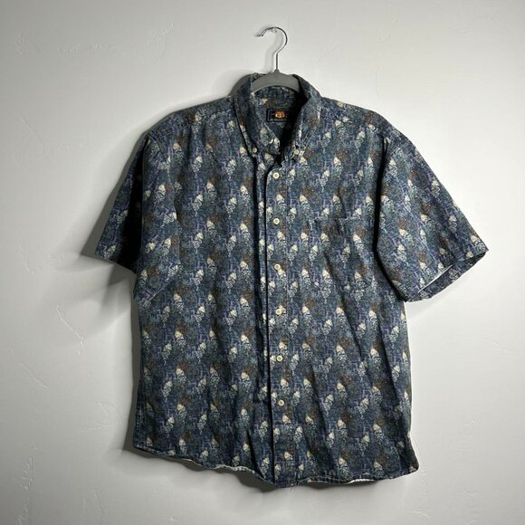 90s vintage blue dragon button up short sleeve shirt size medium - Picture 1 of 5